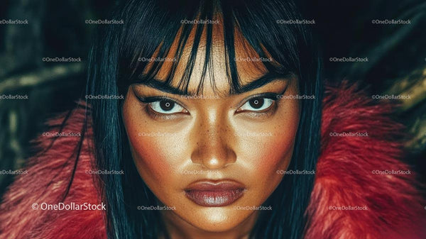 Intense Portrait of a Woman in Red Fur