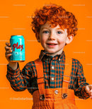 Cheerful Redhead Boy Holding a Blue Beverage Can