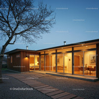 Modern Home with Warm Lighting During Twilight