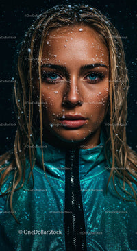 Portrait of a Woman with Wet Hair and Water Droplets