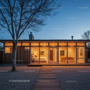 Modern Glass House with Warm Interior Lighting