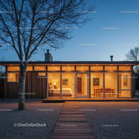 Modern Home with Warm Lighting During Twilight