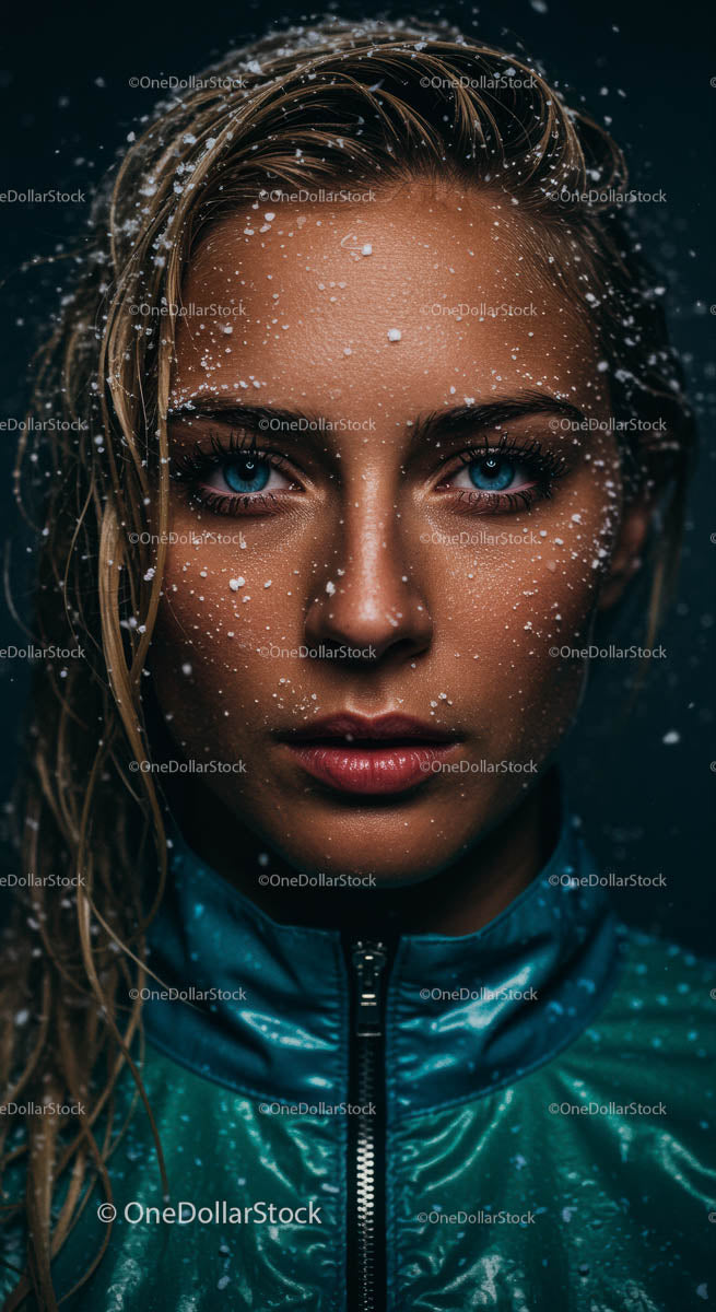 Close-Up Portrait of Woman with Wet Hair and Intense Gaze