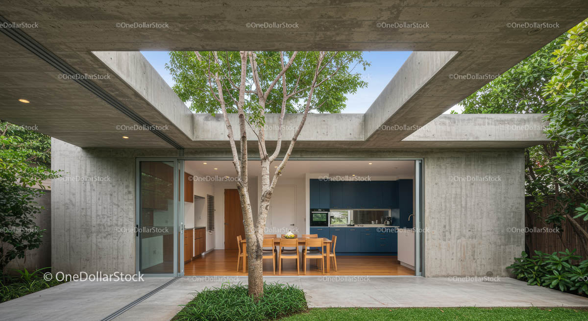 Modern Concrete Home with Open Living and Greenery