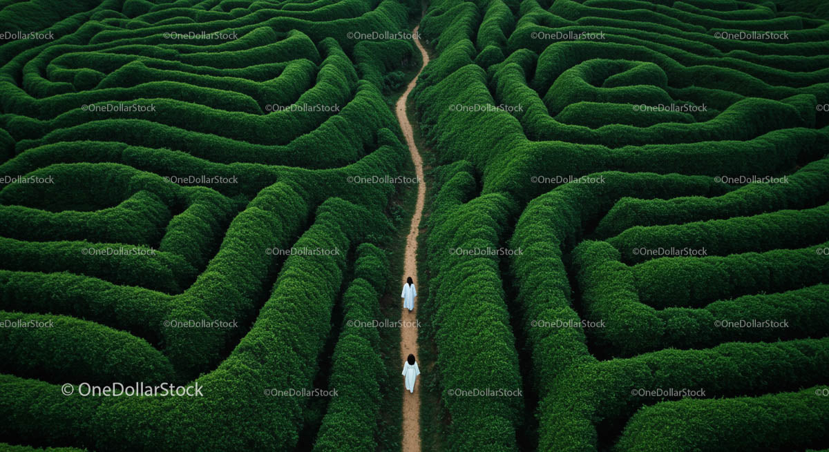 Aerial View of a Towering Green Hedge Maze