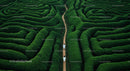 Aerial View of a Towering Green Hedge Maze