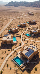Aerial View of Desert Villas with Solar Panels
