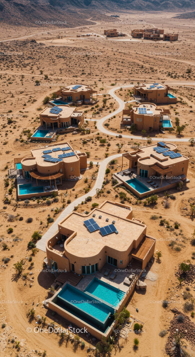 Modern Desert Villas with Solar Panels and Pools