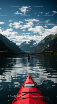 Kayaking on a Mountain Lake with Snow-Capped Peaks