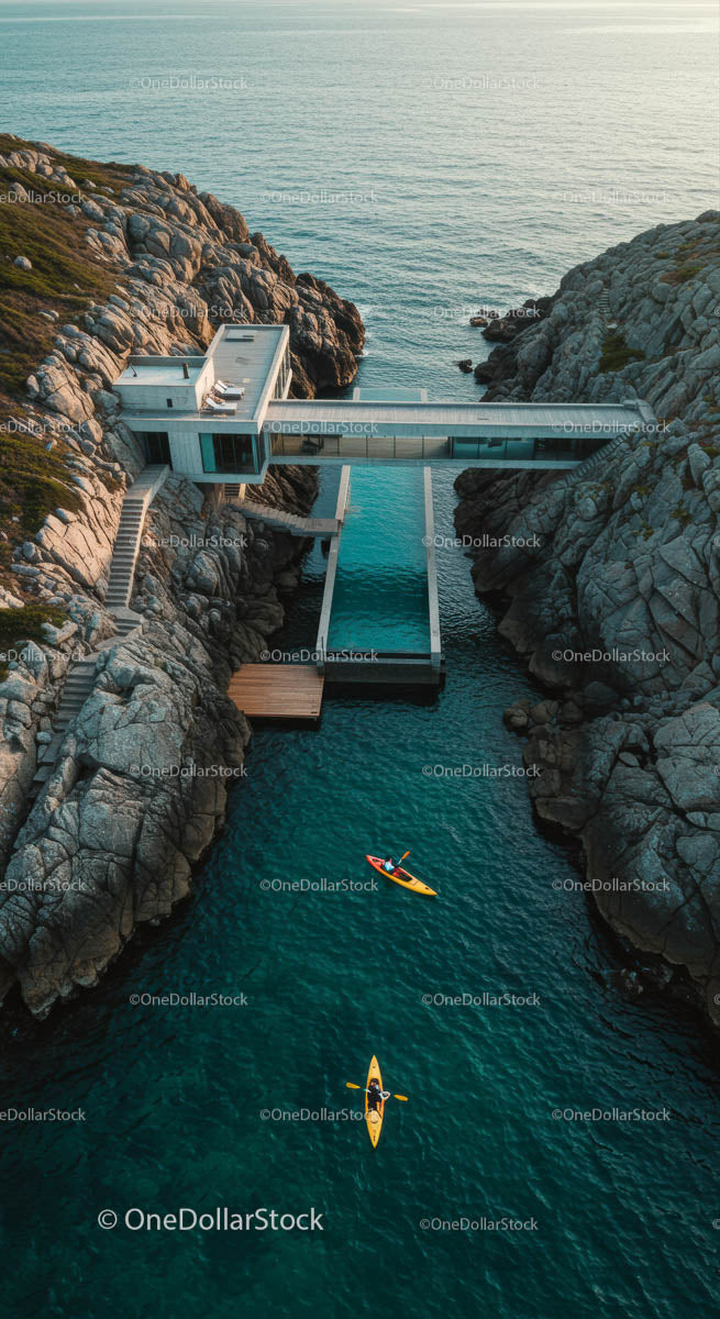 Modern Coastal Home with Kayaks in Scenic Cove