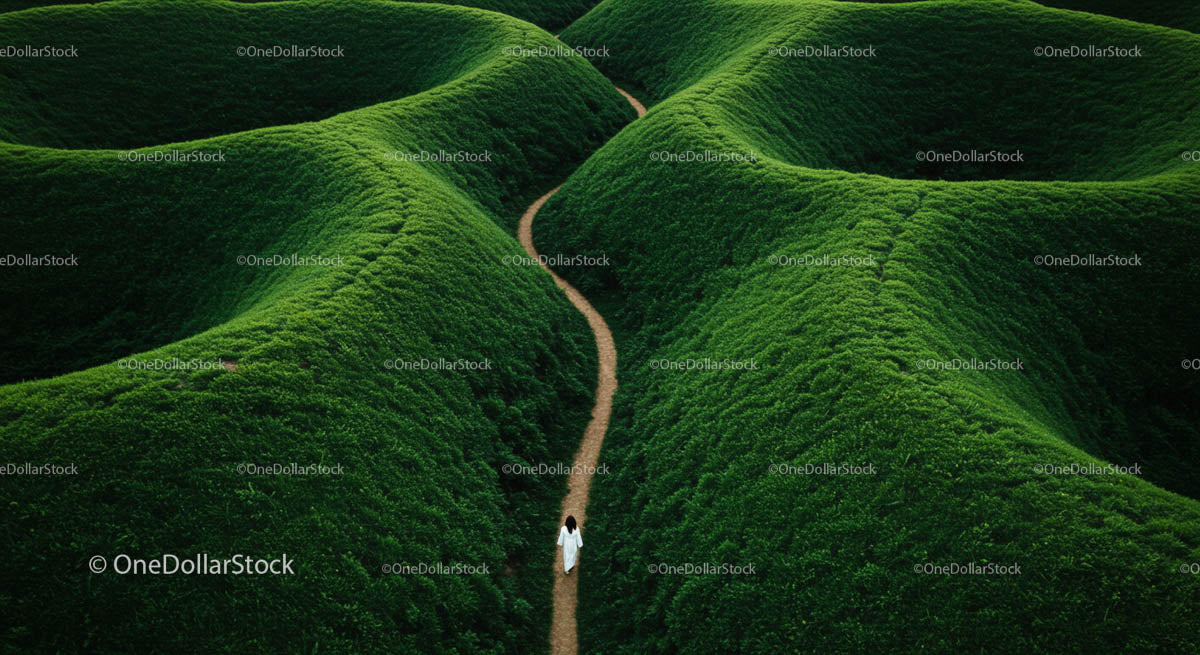 Lone Traveler on Serene Green Pathway