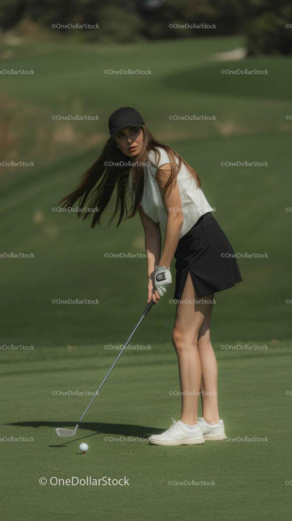 Woman Golfing on a Sunny Green Course