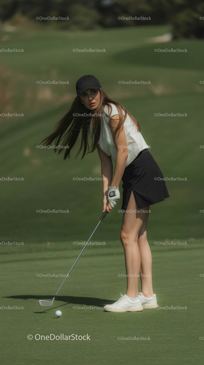 Woman Golfing on a Sunny Green Course