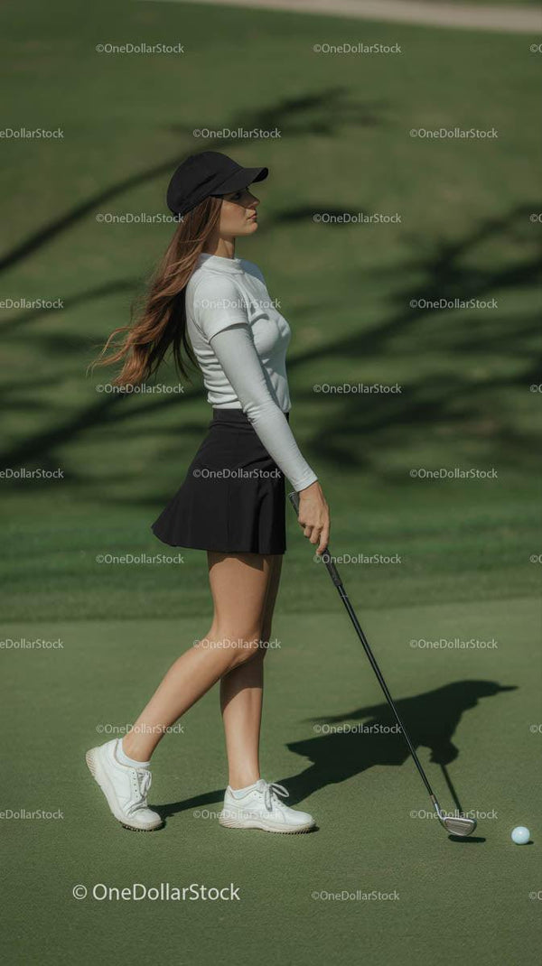 Young Female Golfer on a Sunny Day at the Course