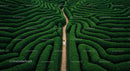 Woman Walking Through a Vast Hedge Maze Adventure