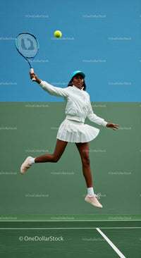 Athletic Female Tennis Player in Action on Green Court