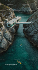 Luxury Cliffside Home with Kayakers on Turquoise Waters