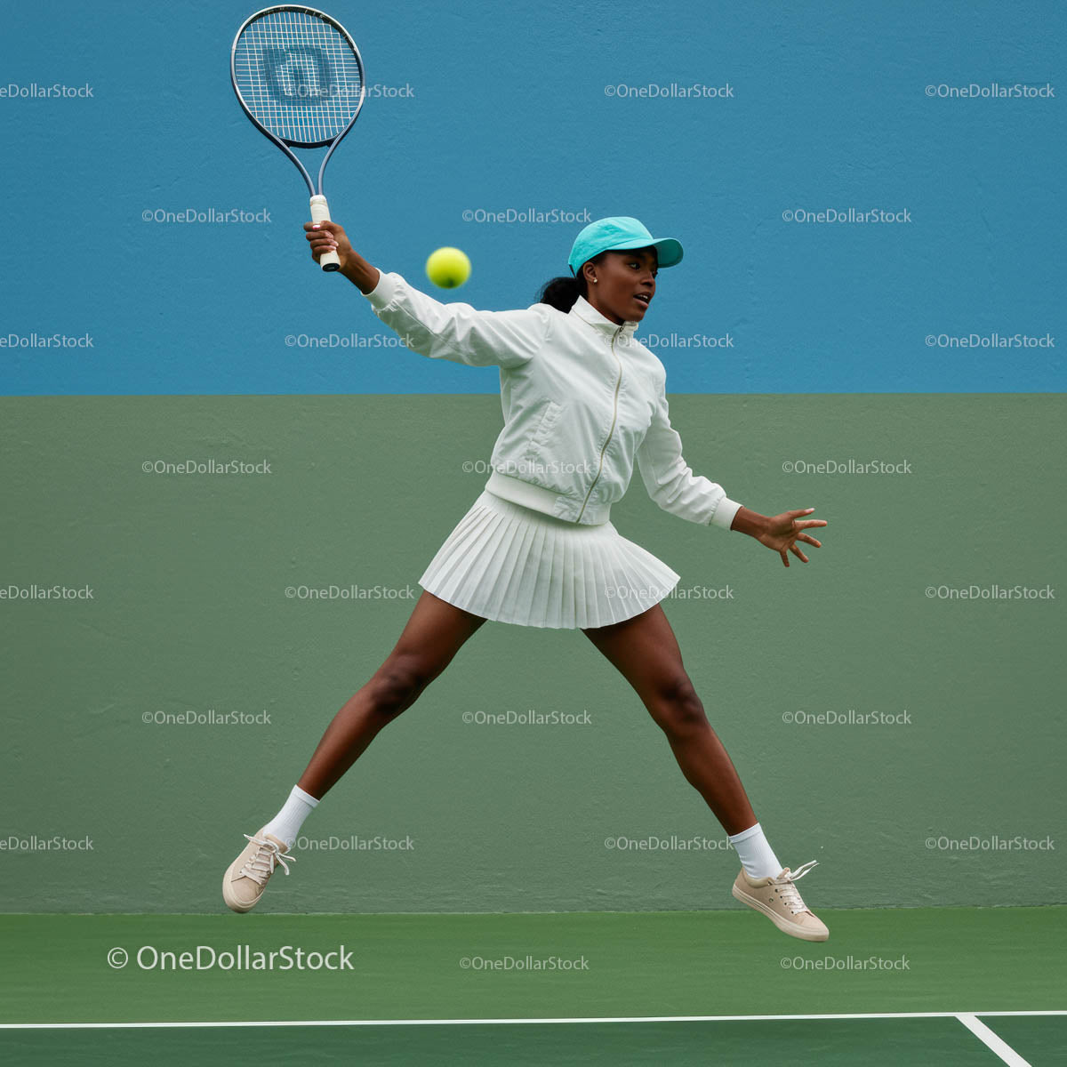 Female Tennis Player in Action on Court