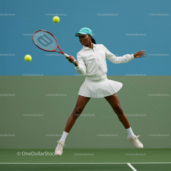 Dynamic Female Tennis Player in Action on Court