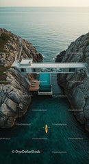 Luxury Cliffside Home with Kayakers on Turquoise Waters
