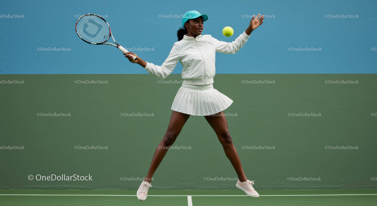 Female Tennis Player in Action on Court