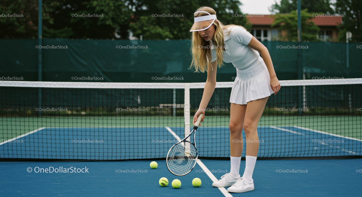 Young Woman Practicing Tennis on Outdoor Court