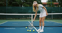 Young Woman Practicing Tennis on Outdoor Court