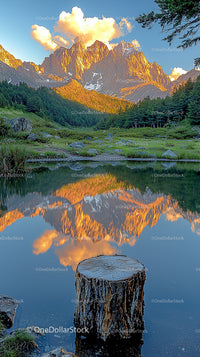 Golden Peaks Reflected in Tranquil Alpine Lake