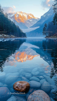 Sunrise Reflection in Tranquil Mountain Lake