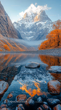 Majestic Snow-Capped Mountain Reflected in Tranquil Lake