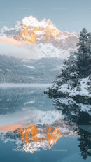 Stunning Snowy Mountains Reflecting in Tranquil Winter Lake