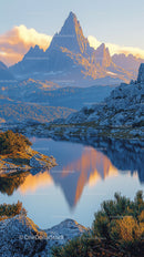 Majestic Mountain Reflection in Tranquil Alpine Lake at Sunset