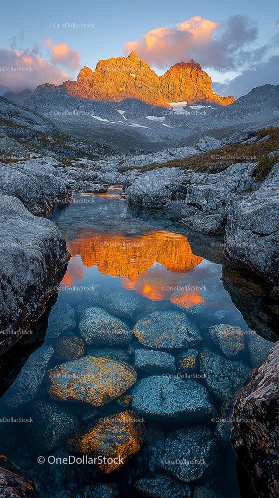 Majestic Mountain Reflections at Sunset in Tranquil Landscape