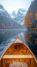 Wooden Canoe on a Serene Mountain Lake During Autumn