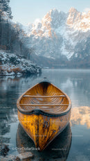 Rustic Wooden Boat on a Tranquil Mountain Lake