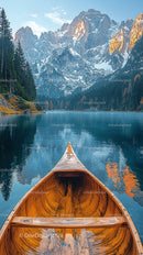 Serene Canoe Ride on a Majestic Mountain Lake