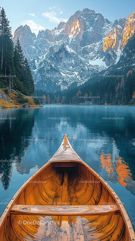 Serene Canoe Ride on a Majestic Mountain Lake