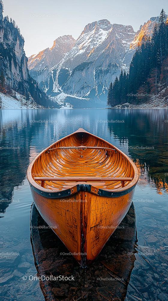 Serene Canoe Ride on a Pristine Mountain Lake