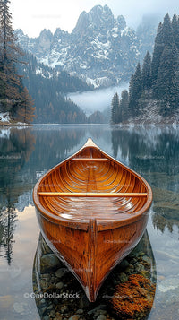 Tranquil Wooden Boat on Reflective Alpine Lake