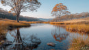 Peaceful Lake Surrounded by Autumn Trees at Golden Hour