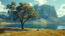 Solitary Tree by Tranquil Lake with Majestic Mountain View