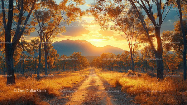 Golden Sunset Over a Tranquil Countryside Road