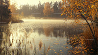 Misty Autumn Morning by a Tranquil Lake