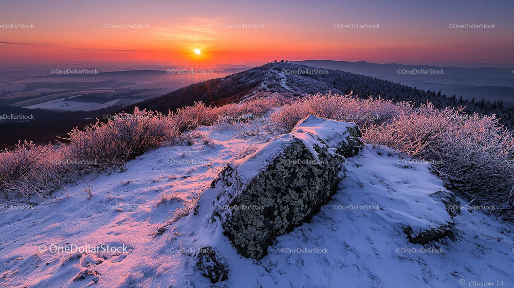 Stunning Sunrise Over Frosty Mountain Landscape