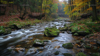 Tranquil Autumn Stream Flowing Through Vibrant Forest