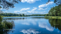 Serene Lake with Reflections Under a Blue Sky