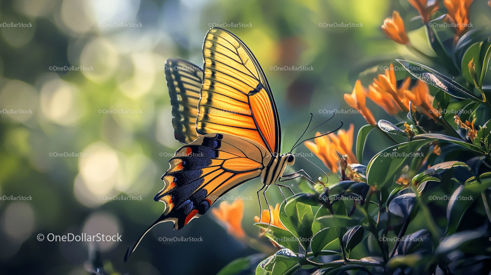 Vibrant Orange Butterfly on Flower in Sunlit Garden