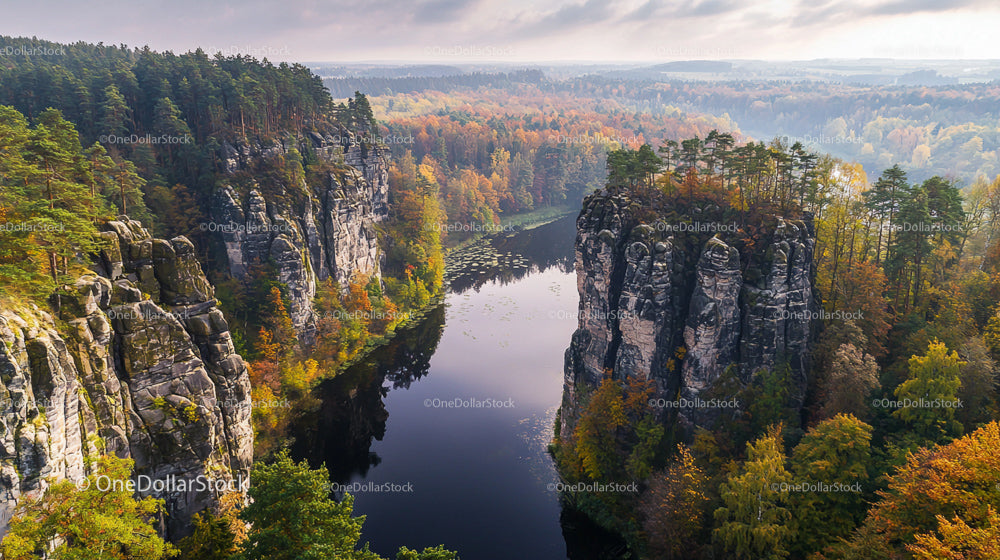 Stunning Autumn Cliffs Reflecting in Serene River