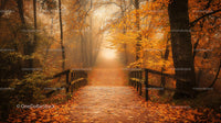 Enchanting Autumn Pathway through Misty Forest