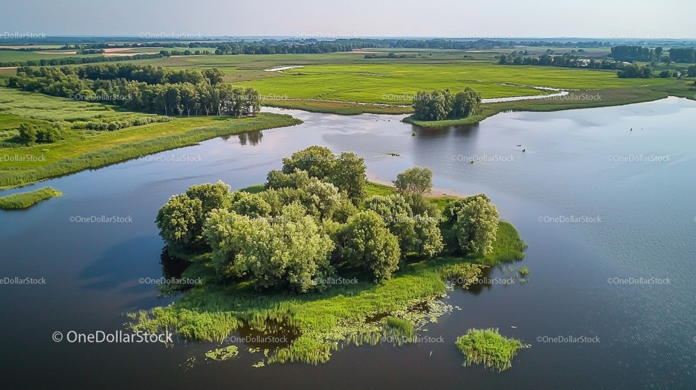 Aerial View of Idyllic Lakeside Landscape